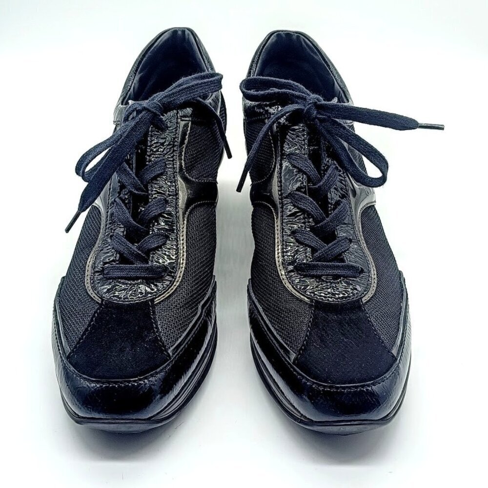 Tod's Black Italian Suede Leather Mesh Wedge Sneakers